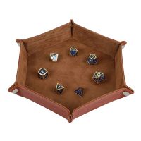 【YF】 Rolling Folding Hexagon Dice Game Storage Tray PU Leather Velvet  Mat Holder Double Sided Thick Office Supplies Tools