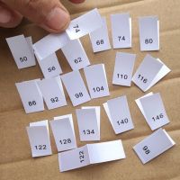 50pcs White satin ribbon cloth fold labels number size label 50 56 62 68 74 80 86 92 98 104 110 116 122 128 134 140 146 Stickers Labels