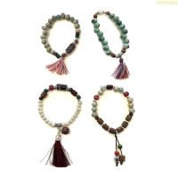 blg Women Round Stone Beaded Bracelets Creativity Ethnic Style Glaze Ceramic Beads Link Strand Bracelet Ladies Jewelry 【JULY】