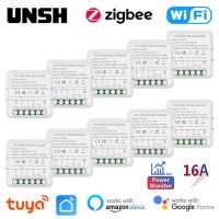 16A Tuya สวิตช์อัจฉริยะขนาดเล็ก Wi-Fi Zigbee RF พร้อมเครื่องวัดพลังงานกระแสไฟฟ้าพร้อมหน้าจอสมาร์ทเบรกเกอร์การควบคุมชีวิตอัจฉริยะรองรับ Alexa Google Home Alice