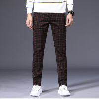 Mens Plaid Pants Dress Classic Formal Slim Fit Casual  Autumn Cotton Stretch Black Work Office Youth Fashion Trousers Male