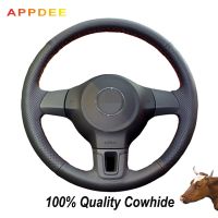 APPDEE Black Genuine Leather Car Steering Wheel Cover for Volkswagen Golf 6 Mk6 VW Polo MK5 2010 2012 2013 Steering Wheels Accessories