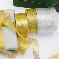 【hot】！ 6-10-12-15-20-25-40-50mm Gold Metallic Glitter Organza Wedding Birthday Wrappinig Crafts Material