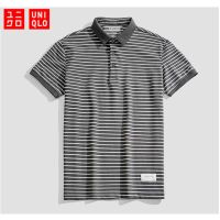 Uniqlo เสื้อโปโลแขนสั้นผ้าฝ้ายลายเสื้อยืดผู้ชายเสื้อโปโลปกบาง