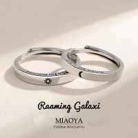 MIAOYA Fashion Jewelry Shop แหวนดวงจันทร์และดวงอาทิตย์แหวนสำหรับสุภาพสตรีโลหะปรับขนาดได้คู่รักของขวัญวันวาเลนไทน์