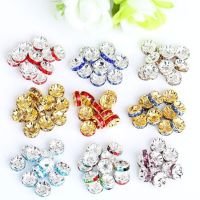 100pcs 6MM Crystal Metal Beads Silver Plated Rone Rhinestone Spacer Beads