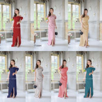 B17335 แม็กซี่เดรสสายเดี่ยวผ่าหน้า One-shoulder maxi dress with slit front