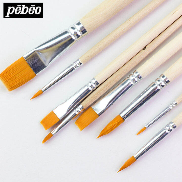 pebeo-wood-color-long-pole-nylon-bristles-brush-4-8pcs-watercolor-gouache-acrylic-oil-painting-brushes-students-art-supplies