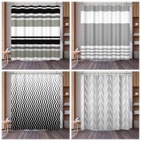 Modern Waffle Shower Curtain Stripes Wave Ombre Art Curtains Heavy Duty Fabric Living Room Bathroom Curtain 180x180cm With Hooks