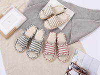 ❀รองเท้าพื้นมีกันลื่นแฟลกซ์ ใส่ในบ้าน ลายขีด สไตล์ญี่ปุ่น นุ่มสบาย  indoor slippers