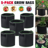 5-Pack Plant Grow Bags1/2/3/5/7/10Gallons Plant Fabric PotsThickened Nonwoven Fabric Grow Bags with Flap Handles for Veggies