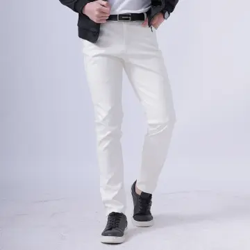 Mens fitted leather on sale pants