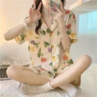 Women Pajama Sets Short Sleeve Tops Shorts 2Piece Print Turndown Collar Sleepwear Loose Cardigan Home Clothes Pajamas