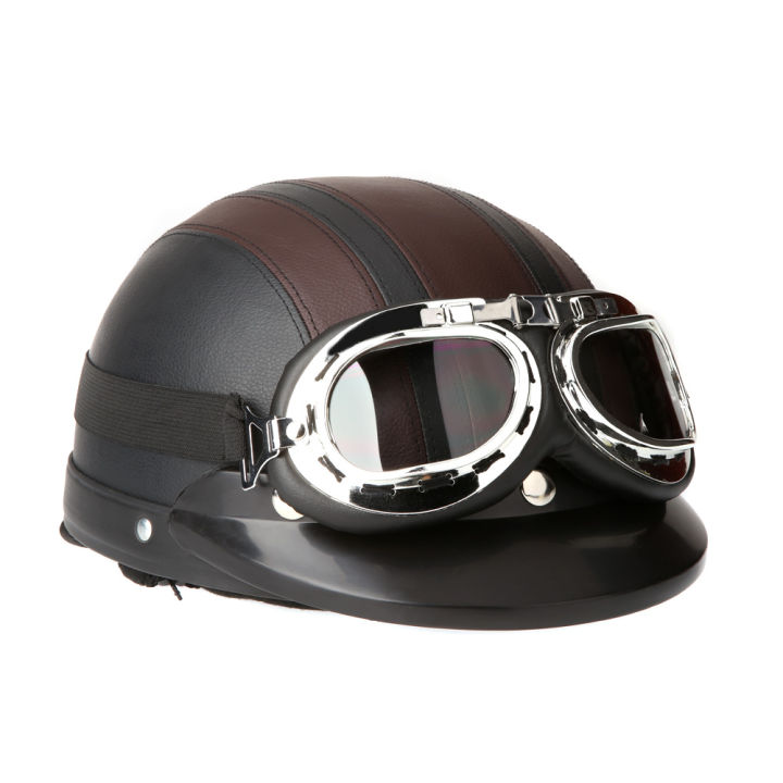 【COD/Ready】Motorcycle Scooter Open Face Half Leather Helmet with Visor ...