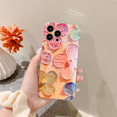 Tide brand beautiful flower Cute phone case for iphone 13 13pro 13promax 12 12pro 12promax Cute oil painting design Yellow flower pattern 11 11pro 11promax x xr xsmax high quality rhinestones flowers for iphone 7+ 8+ 7plus 8plus for girl Yellow version