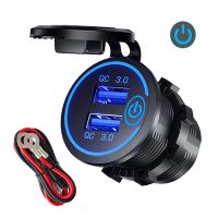 Quick Charge 3.0 Dual USB Car Charger Waterproof 12V/24V QC3.0 USB Fast Charger Socket Power Outlet with Touch Switch Pens