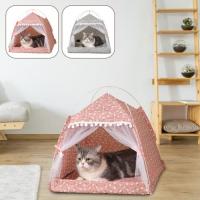 ฤดูร้อนรังแมวเต็นท์บ้านแมว ที่นอนแมวกึ่งล้อมเต็นท์แมว Pet Hut Shelter กับม่านประตู