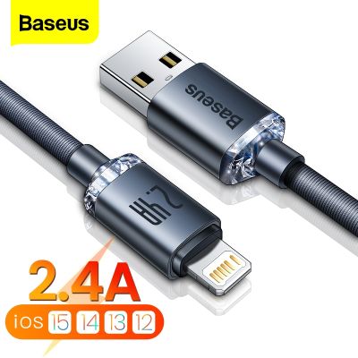 Baseus USB สายสำหรับ iPhone 13 12 11 Pro Max X 8 7P 6S 2.4A เคลื่อนที่ชาร์จแบบเร็วที่ชาร์จแบตเตอรี่โทรศัพท์ iPad Mini สายสายรับส่งข้อมูล