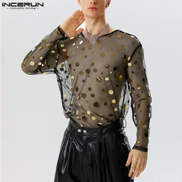 Men's Glitter Sequin Dot Dance T-Shirts Shiny Round Neck Short Sleeve  Casual Shirts Tops