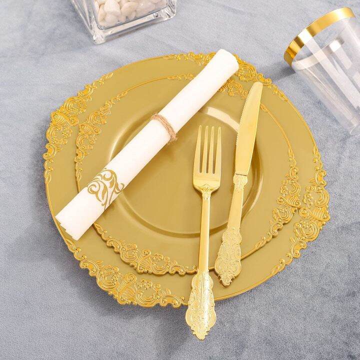 disposable-cutlery-baroque-plastic-plate-plastic-silverware-cup-napkin-combo-set-wedding-birthday-party-decorations-10-guests