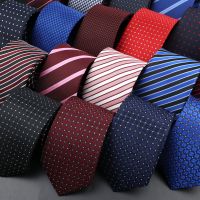 New Dot Striped Mens Tie Fashion Classic Soft Neckties Blue Black Red Pink Jacquard Woven Polyester Cravat Daily Wear Accessory