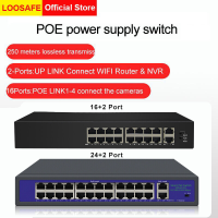 LOOSSAFE POE Ethernet Switch Power Supply พร้อมพอร์ต 16/24 POE + 2 อัปลิงค์ 10 / 100Mbps, 48V Network Power Supply ระบบรักษาความปลอดภัยกล้องวงจรปิด, กล้องวงจรปิด IP Power Switch