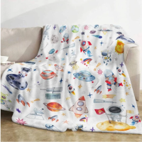 1pc Rocket &amp; Planet Print Blanket, Modern Fabric Soft &amp; Warm Blanket For Living Room And Bedroom