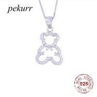 Pekurr 925จี้เงินสเตอริ้่น CZ ห่วงเพชรรูปหมีสำหรับผู้หญิงจี้การ์ตูนเครื่องประดับแฟชั่นเด็กผู้หญิงเด็กน้อย