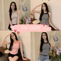 DD SHOPพร้อมส่ง 34008 เสื้อกล้ามไหมพรมลายทาง คอกลมใส่สบายมาก -C