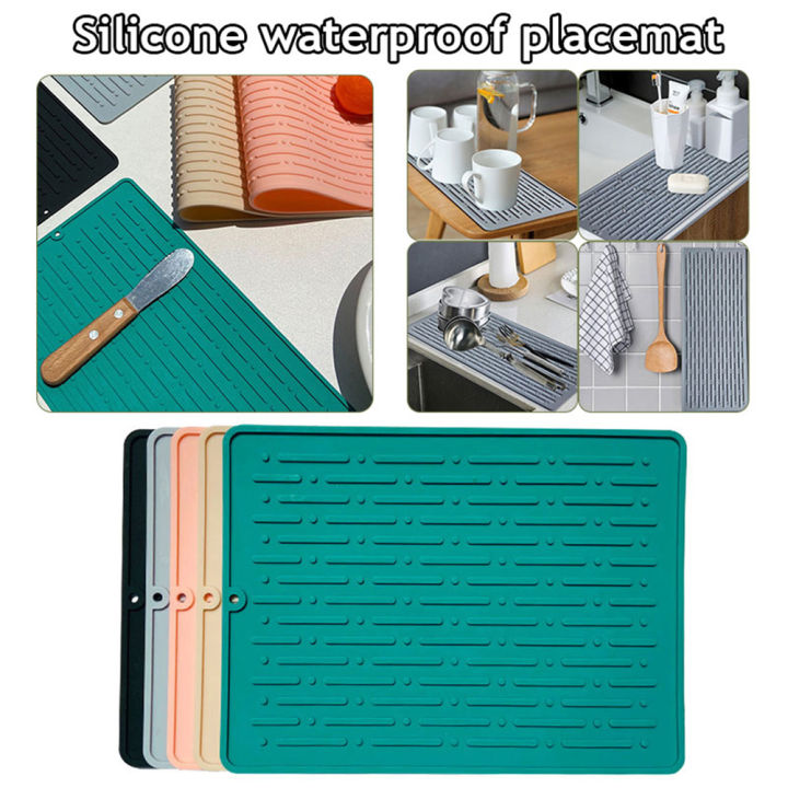 1pc Silicone Dish Drying Mat, Green Non-slip Dinnerware Draining Mat For  Kitchen