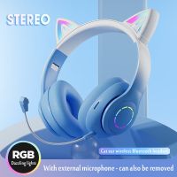 Cat Ear Headphone Bluetooth Wireless Music Headset Gradient Color LED Light with Mic Gamer Earphone Kids Lovely Christmas Gifts