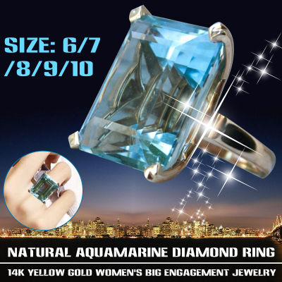 พลอยสีฟ้าธรรมชาติ14K แหวนเพชรแหวนหมั้นเครื่องประดับขนาดใหญ่สำหรับผู้หญิงหญิงสาว