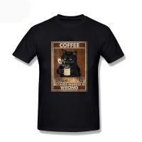 Mens Tshirt Coffee Because Murder Is Wrong Black Cat Drinks Coffee Funny T Shirts Men 100% Cotton Top Tees Couple Clothes 3Xl S-4XL-5XL-6XL