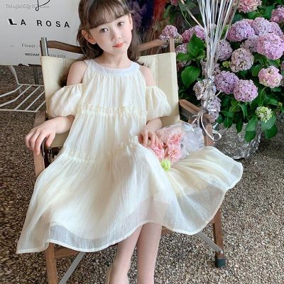 Temperament of the girls dress off-the-shoulder sleeves summer light and splicing female baby fairy princess skirt