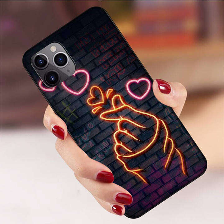 casing-หรับ-iphone-14-13-11-pro-max-11-mini-8-8-plus-yx143-k-pop-sweet-heart-pattern-phone-เคสโทรศัพท์-อ่อนนุ่ม-tpu-shockproof-black-ปก