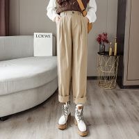 Loose Fitting Workwear Pants 2023 Autumn/Winter High Waisted Straight Leg Pants Casual British Solid Color Full Length Pants