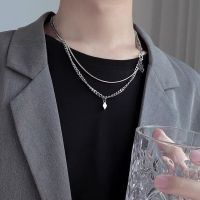 Trendy Hip hop Mens Personality Rhombus Cross Stainless Steel Double Layer Clavicle Chain Male Necklace Jewelry Gift Fashion Chain Necklaces