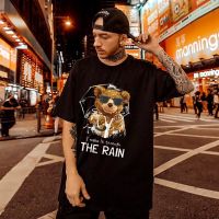 American Ins Street Wear Niche Design หมีพิมพ์เสื้อยืดแขนสั้นผู้ชายผู้หญิงฤดูร้อน Oversize Hip-Hop ลำลองอเนกประสงค์หลวมรอบคอ Coup