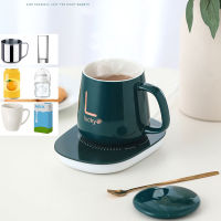 Ceramic Mug Set Coffee Cup with Lid Spoon Nordic 26 Letters Mugs Can Equipped with Heating Pad Portable Thermostat Drinkware