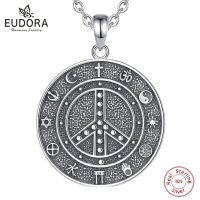 Eudora 925 Sterling Silver Peace Sign Symbol Necklace For Women Man Vintage Tai Chi Feng Shui Amulet Pendant Personality Jewelry