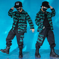 Kid Cool Hip Hop Clothing Letters Print Jacket Top Coat Tactical Cargo Pants for Girl Boy Jazz Dance Costume Clothes Street Wear