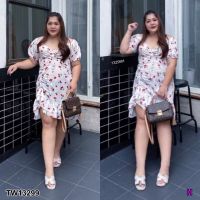 Chompoo Fashions ชุดบิ๊กไซส์ เดรส #BIGSIZE แต่งรูดอกลายเชอรี่ สีขาว