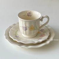 French romantic idyllic flower ceramic coffee cup and saucer set plate retro small fresh afternoon tea cup tableware 【Boutique】▽✈㍿