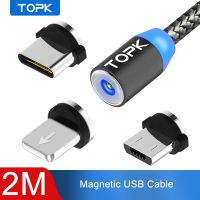 TOPK AM17 2M LED Magnetic USB Cable for iPhone Xs Max Micro USB Type C Cable Samsung Braided Phone Cable Magnet Charging Wire Wall Chargers