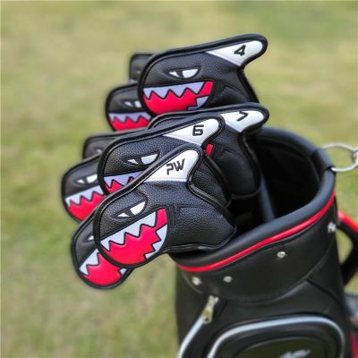 ✔∏ No.4/5/6/7/8/9/P/S/A 9Pcs Set Golf Iron Headcover Shark PU Leather Golf Club Head Wedge Cover Protector Anti-scratch Waterproof