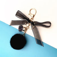 New Lace Bow-Knot Round Ball Keychains Women Girl Cute Pompom Faux Mink Fur Keychain Pendant Bag Charms Keyring Friends Gift