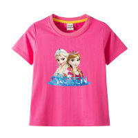 Frozens Annas Elsas 2023ใหม่เสื้อยืดลายการ์ตูน/เสื้อแขนสั้นสำหรับเด็กหญิงเด็กรอบคอหลวมเด็กผ้าคอตตอนแท้0000ลำลองแฟชั่น