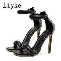 Liyke Gladiator รองเท้าส้นสูงรองเท้าเซ็กซี่นิ้วเท้าเหลี่ยมแฟชั่นสายรัดที่ปิดขอเท้า Stiletto รองเท้าผู้หญิง