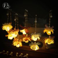 【CW】 Antique Tang Hua Burn Edge Wood Bob Pearl Tassel Hair Hanfu Fluorescent Lamp Balls Fairy Sister Headdress 145 Pr Sale