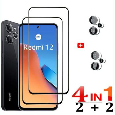 4-In-1สำหรับ Redmi 12แก้วสำหรับ Xiaomi Redmi กระจกเทมเปอร์12C คลุมทั้งหมด9H HD ปกป้องหน้าจอสำหรับ Redmi 12 12C เลนส์แก้ว